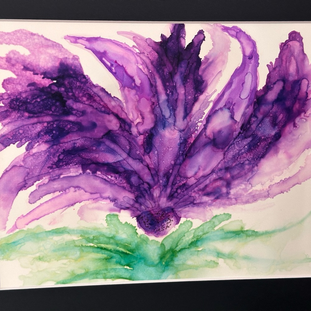 Handcrafted original abstract alcohol ink wall decor purple painting - Picture 6 of 9